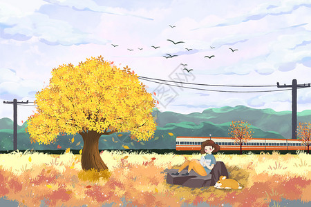 秋季唯美风景插画图片