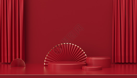 红色喜庆中式展台图片