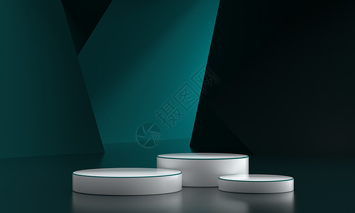 圆形绿色光效立体光影电商展台设计图片