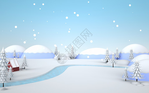 村庄插画3d冬天场景设计图片