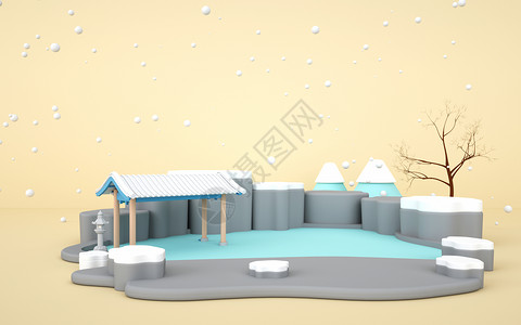 雪白冬天树3d冬天场景设计图片