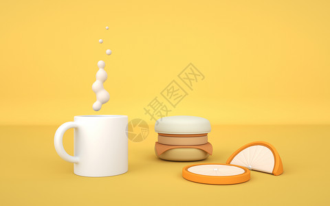 早餐饼和牛奶3d卡通场景设计图片
