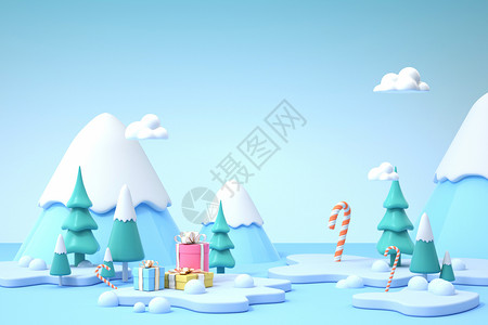 冬天雪景插画立体冬季背景设计图片