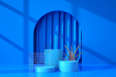 玻璃茶具主图蓝色促销电商展示台设计图片