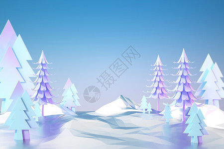云杉树木风景冬季树木立体场景设计图片
