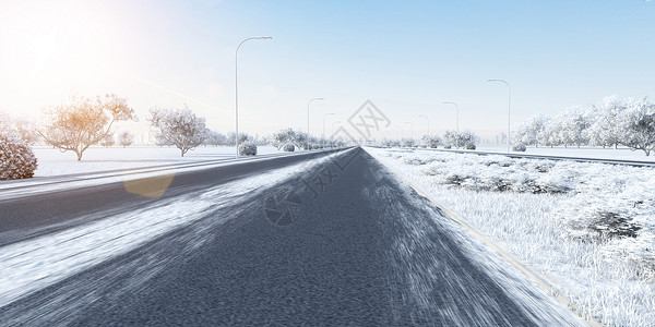 公路树3D冬季场景设计图片
