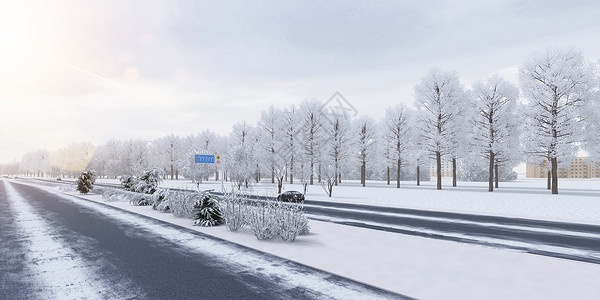 被风吹弯树3D冬季场景设计图片