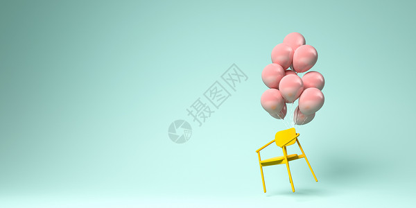 椅子气球3D创意悬浮场景设计图片