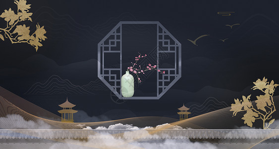 中式鸟笼中式背景设计图片
