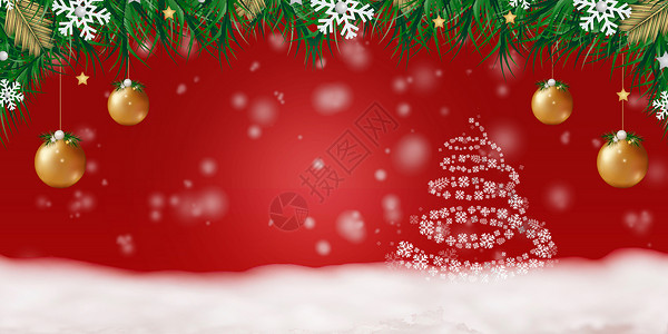 雪树枝装饰圣诞节背景设计图片