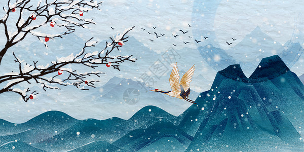 雪山之鹰中国风冬天背景设计图片