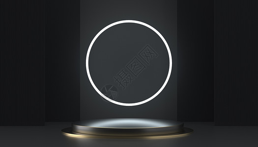 黑色镜子黑色科技感光影展台设计图片