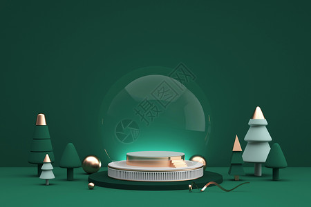 绿色圣诞树圣诞节电商展示台设计图片