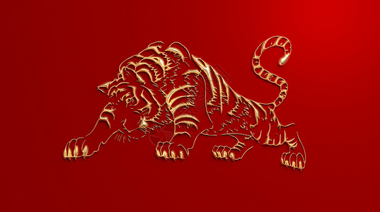 中式插画海报3D虎年背景设计图片