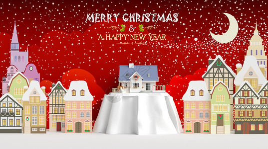雪地的房子圣诞节场景设计图片