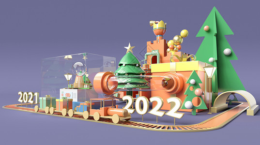 蒸汽机火车圣诞节场景设计图片