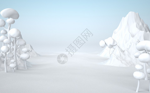 雪白冬天树3d冬天场景设计图片
