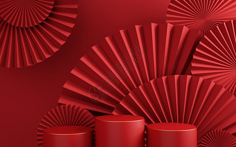 中式展台红色扇面素材高清图片