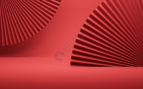 红色扇子素材中式展台设计图片