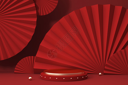 红色中式展台背景图片