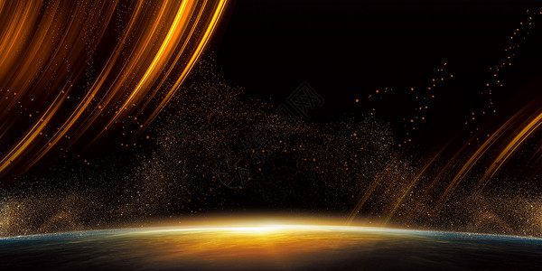 地球黄色光效黑金背景设计图片