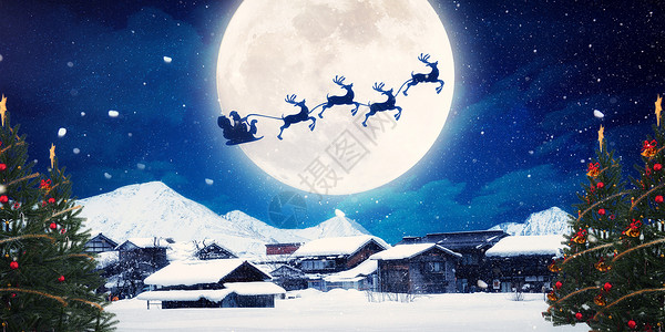 雪天夜景圣诞海报设计图片