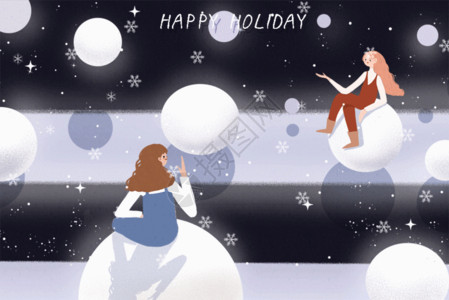 圣诞雪球边框手绘卡通冬天女孩雪球GIF高清图片
