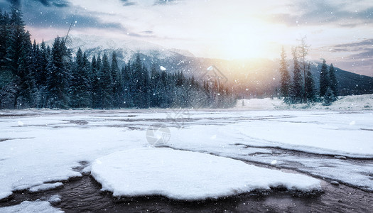 雪地行走冬天背景设计图片