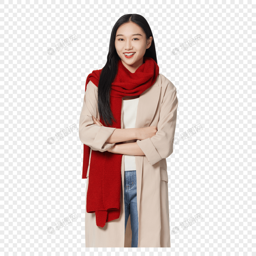 带着围巾保暖的年轻女性图片