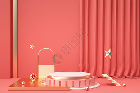 粉红房间粉红几何电商展台设计图片