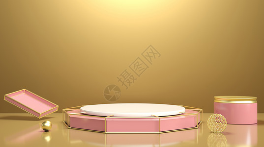粉色圆柱粉金几何促销展台设计图片