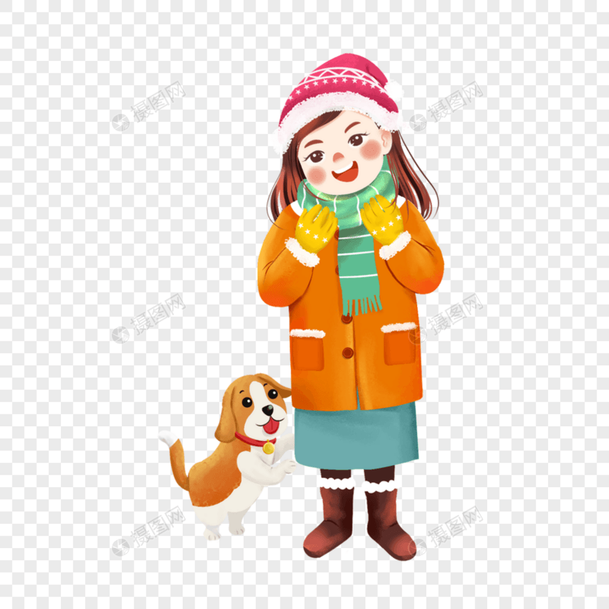 冬天遛狗的女孩图片