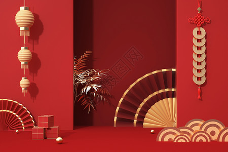 红色主图标题栏中式新年电商背景设计图片