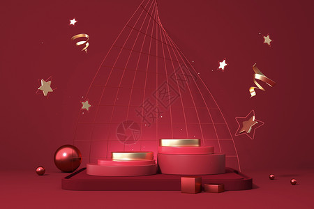 圣诞节活动主图悬浮装饰促销展台设计图片