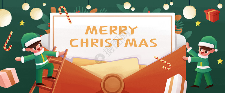 圣诞节邮件模板圣诞节贺卡插画banner插画