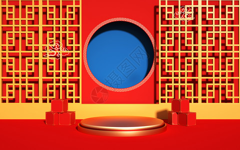 中式红金展台背景背景图片