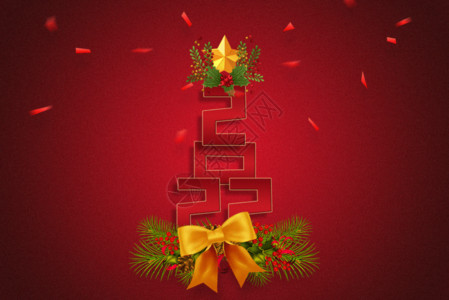红色星星丝带2022圣诞节海报gif动图高清图片