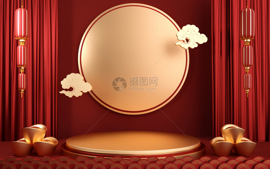 红金喜庆展台背景图片
