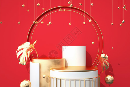 月牙星星装饰圣诞展台背景设计图片