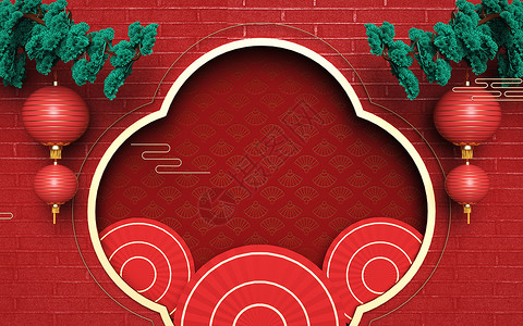 中国风红色圆形新年场景场景设计图片