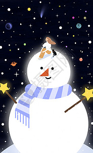 冬天雪人主题插画背景图片