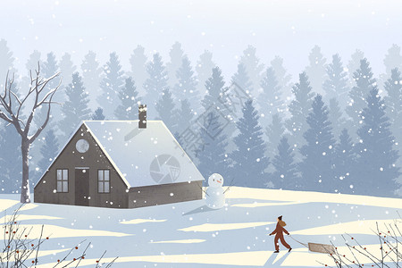 冬天的房屋白色唯美冬天插画插画