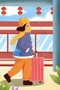 火车站卡通卡通火车站的女孩插画插画