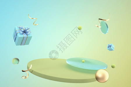 背景摆台清新渐变电商悬浮台设计图片