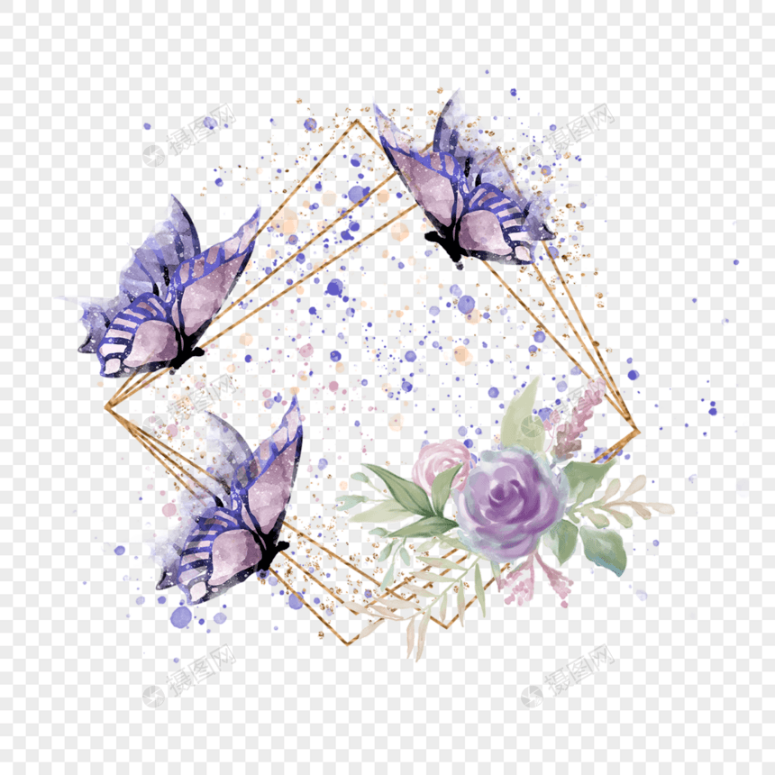 紫色梦幻蝴蝶花卉边框图片