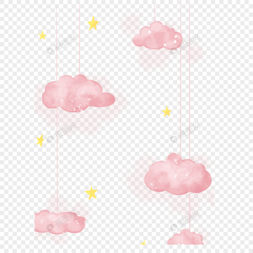 粉色水彩云朵和星星挂件婴儿可爱用品图片