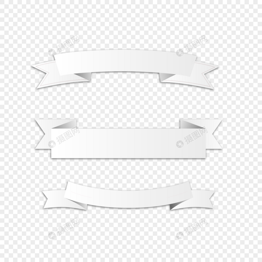 3白丝带横幅矢量素材图片