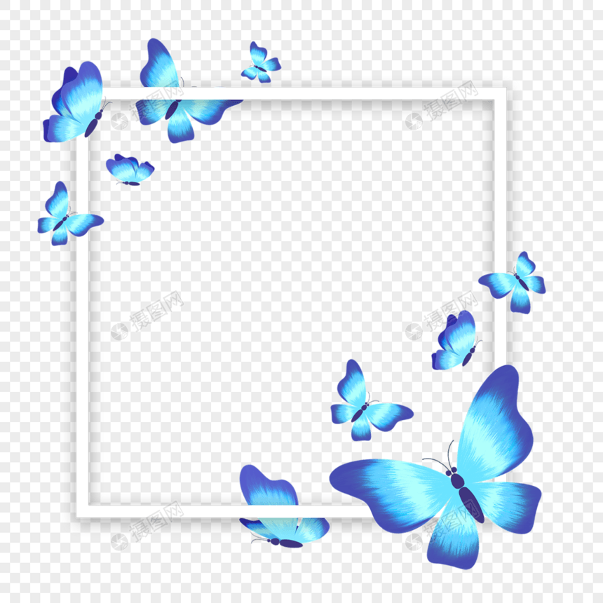 正方形渐变蓝色蝴蝶边框图片