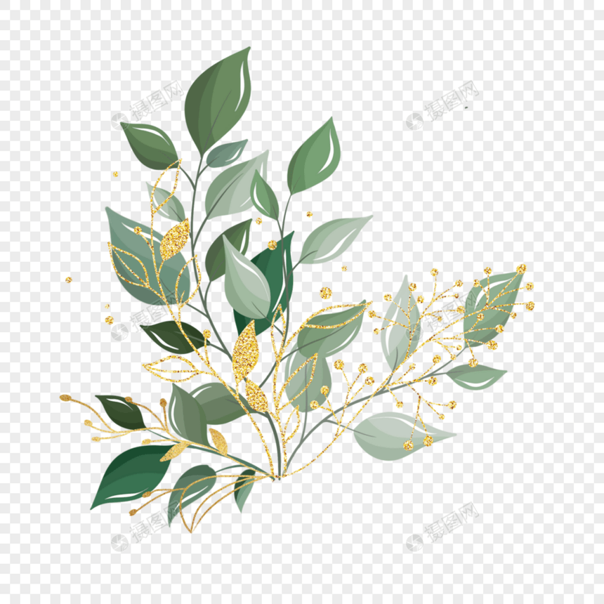 金箔健康生长叶子植物装饰图片