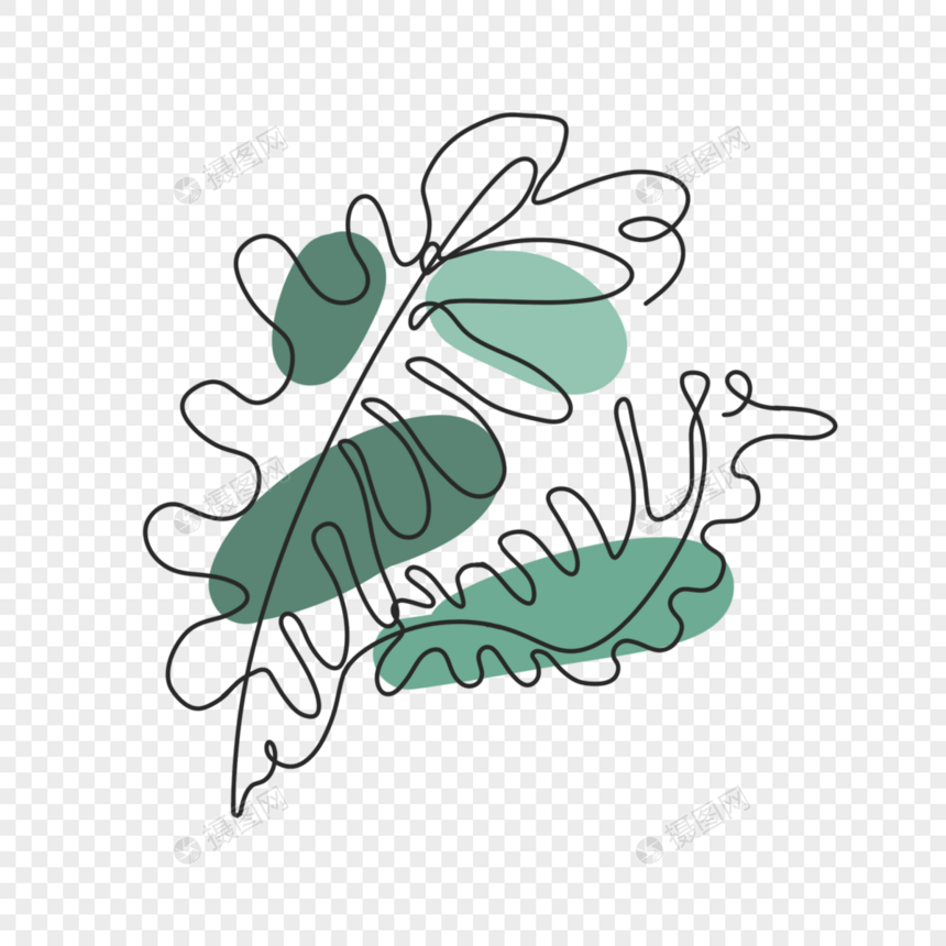 绿色抽象线条画植物花卉图片